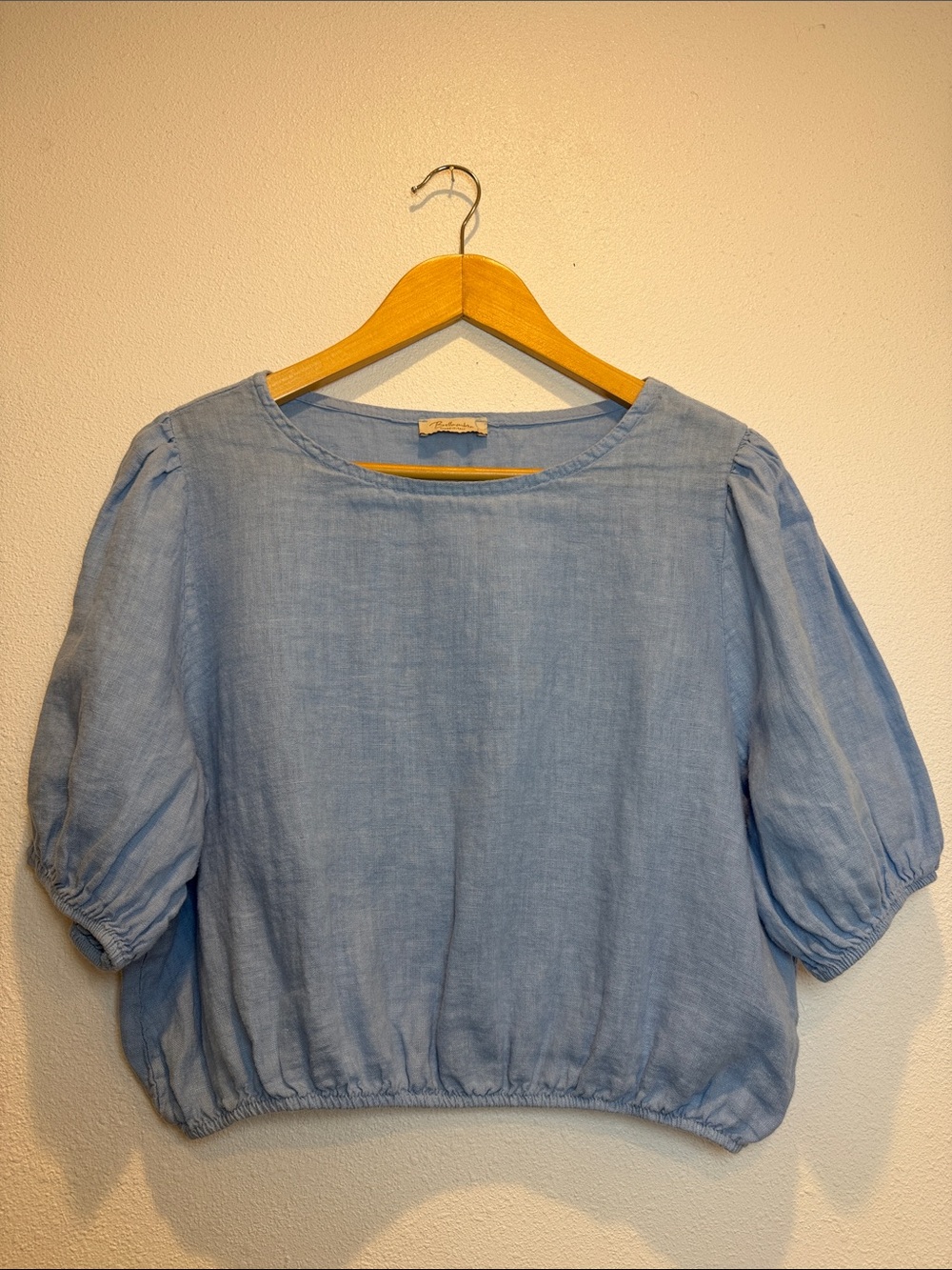 Bellambra Italy 100% Linen Puff Sleeve Italian Summer Crop Top Size L Resortwear